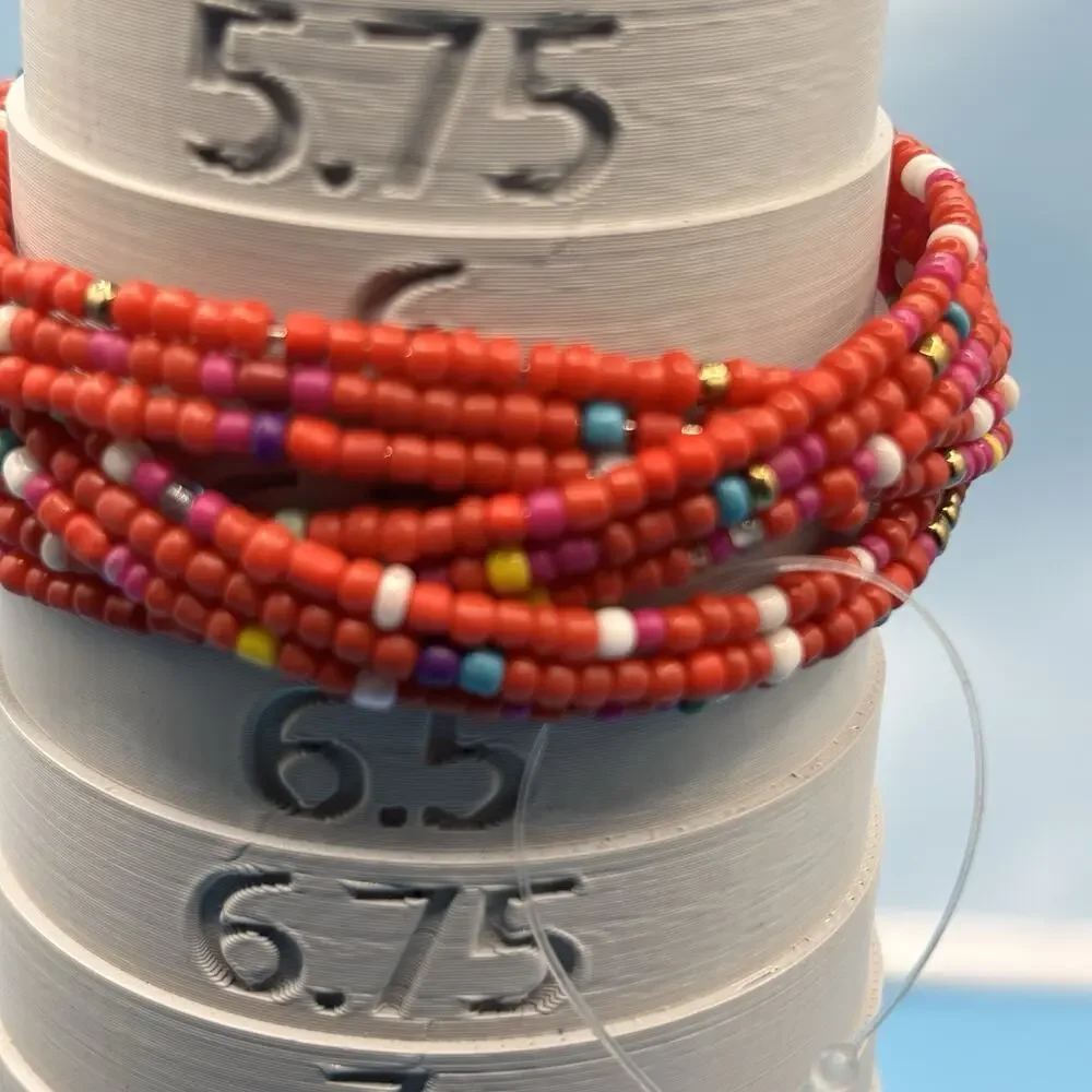 Red Multicolored Multi Strand Beaded Coil Bracelet Cuff‎ Bangle 6